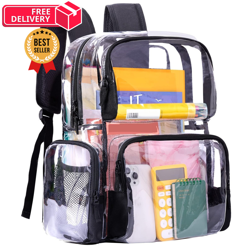 Vorspack Clear Backpack - Transparent with Reinforced Large, Black