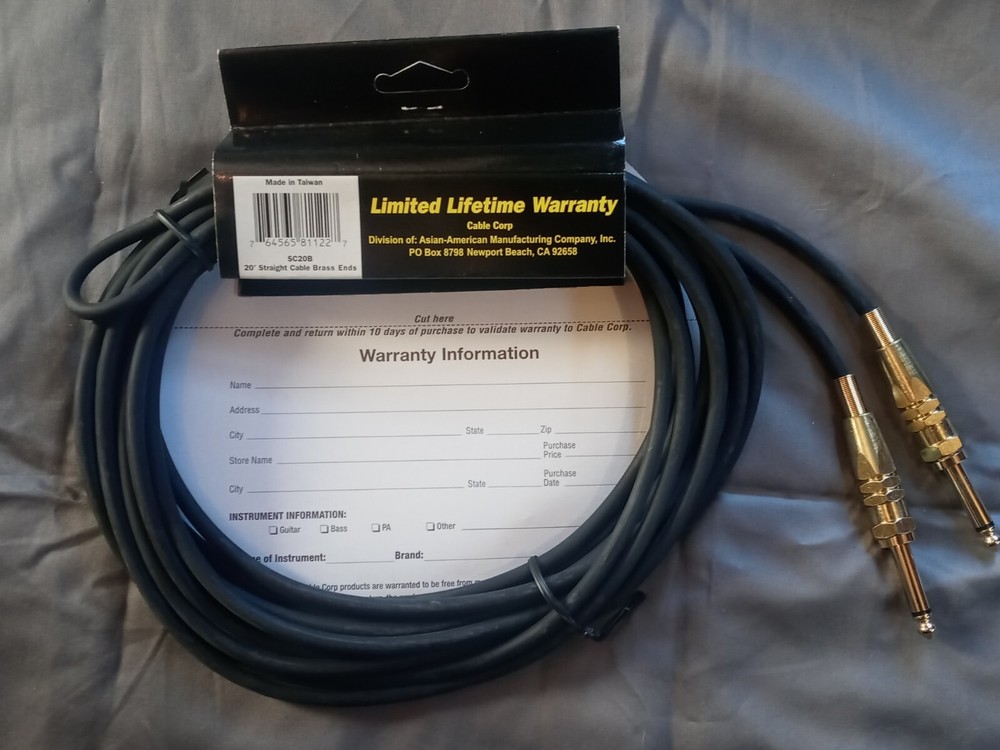 Cable Corp SC20B 20' 1/4" instrument cable