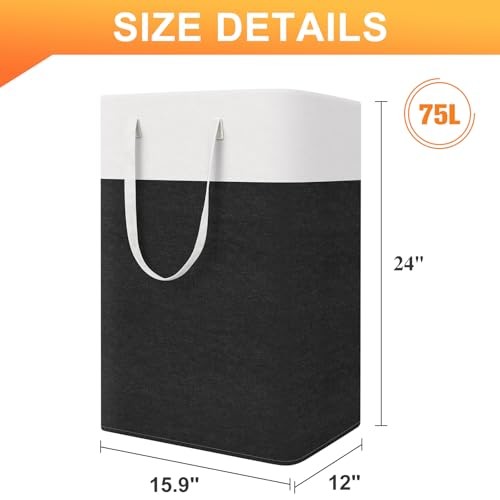 laundry basket 3-Pack, laundry hamper, Hamper with handles, 75L Black