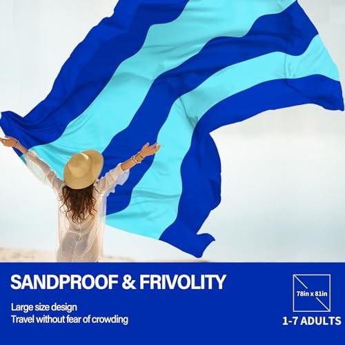 Beach Blanket Oversized Extra Large 78" X 81",Waterproof Sandproof Beach