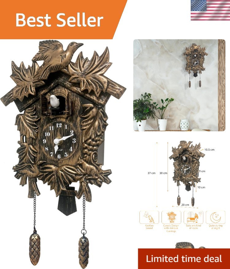 Vintage Brown Cuckoo Clock with Adjustable Volume - Elegant Wall Decoration