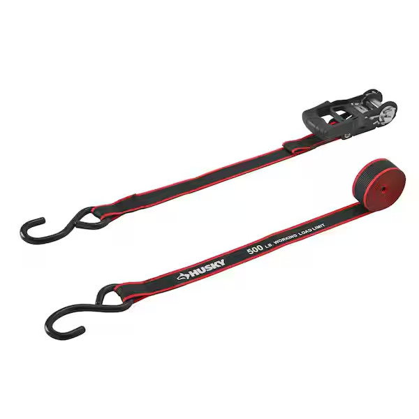 HUSKY RATCHET TIE-DOWN STRAPS 4-PACK 1 in. x 12 ft. Quick Release Hook 1500 lbs.