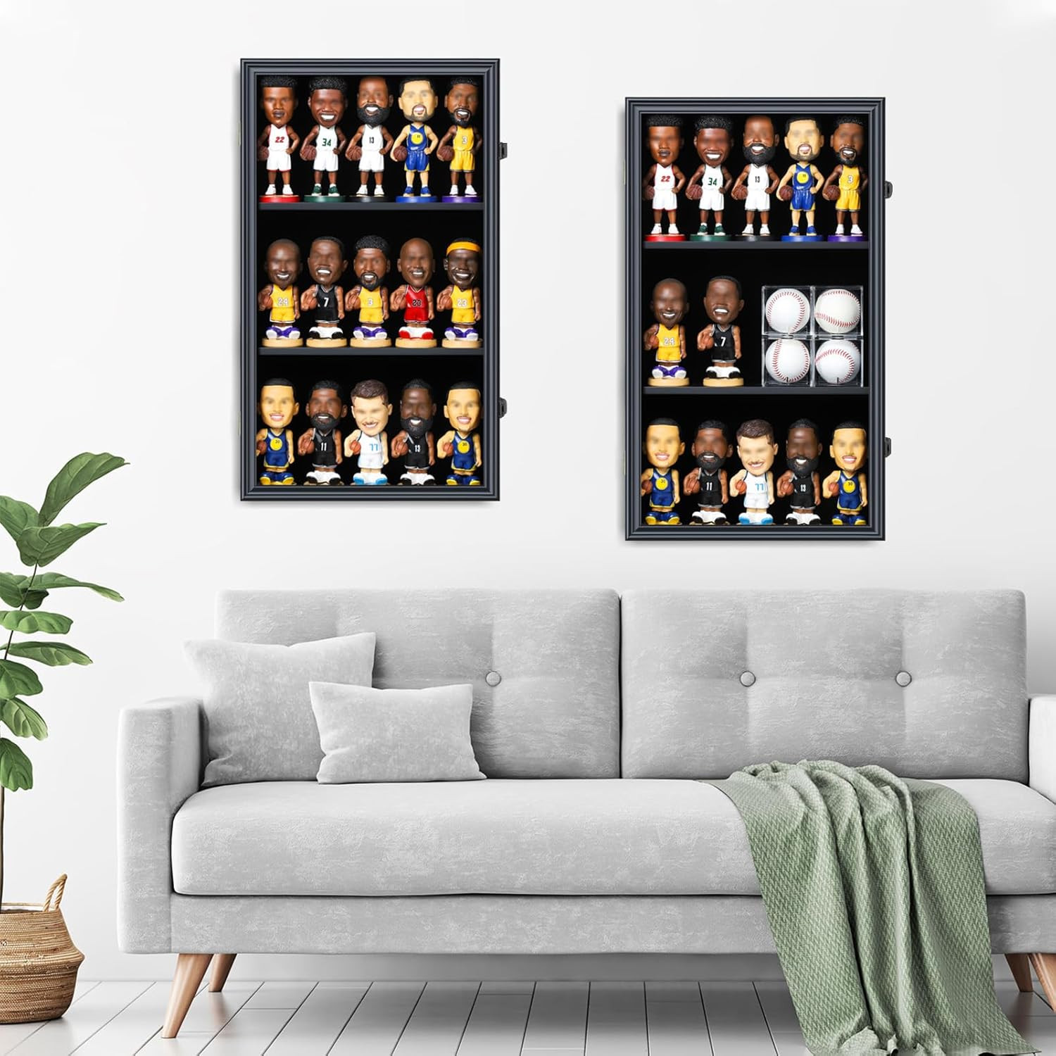 Bobblehead Display Case 15 Pcs Action Figure Black Wall Wood Cabinet Shadow Box