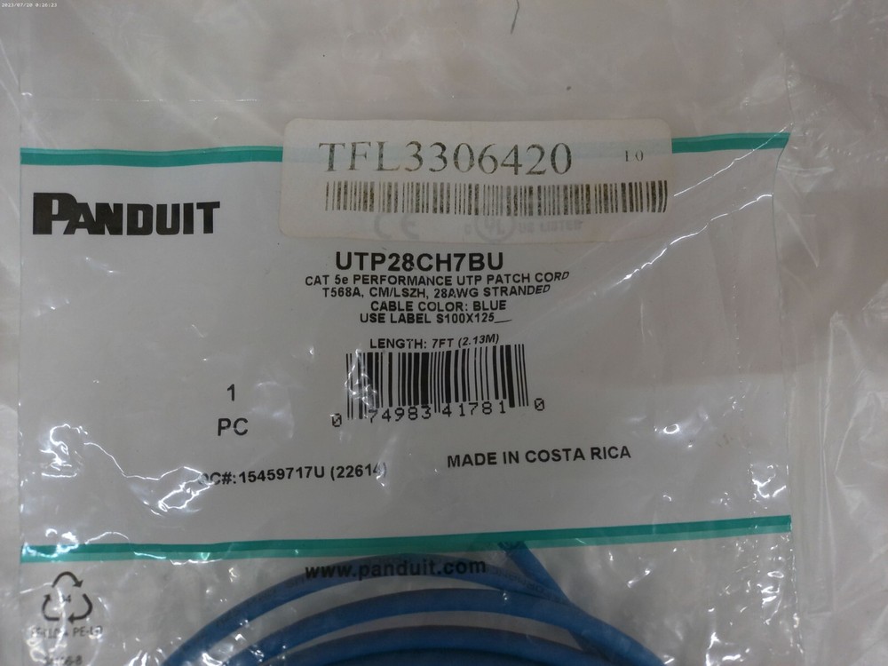 (15) PANDUIT Cat 5e Patch Cord, 7ft, Blue UTP28CH7BU