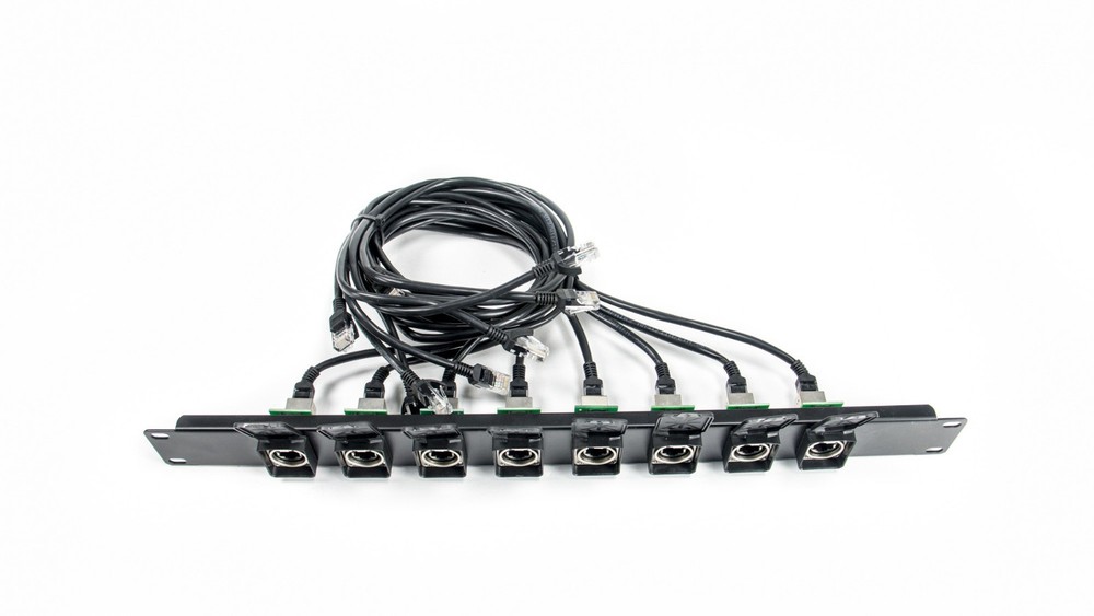 8 Channel Tactical Ethernet Breakout Rack Panel w/8 RJ45 Ethercon Jacks & Covers