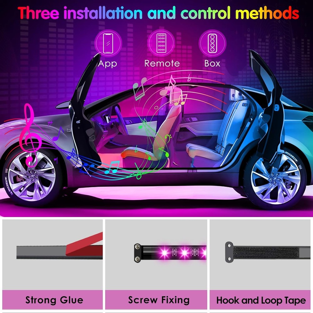 Car LED Interior Lights: APP/Remote, Music Sync, RGB Under Dash Running Board