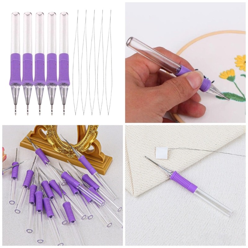 ABS Embroidery Pen with Needle Threader Beginner Punching Needle Embroidery Set