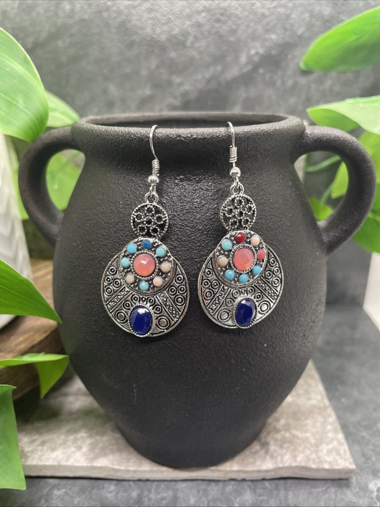 2.25” Silver-tone Boho Retro Earring Set Drop Dangle New Free Ship B6555