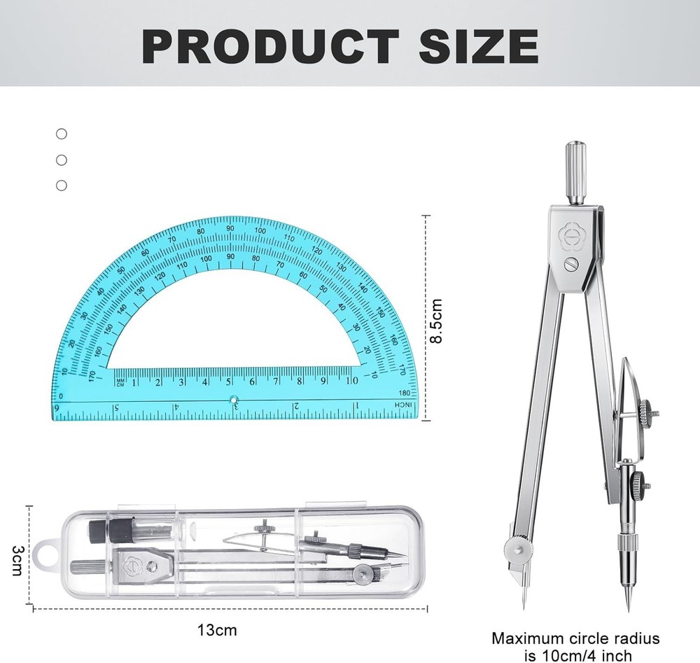 Complete Student Geometry Set: Durable Compass and Protractor for Precision Work