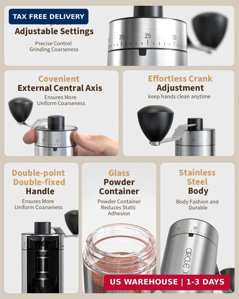 CIRCLE JOY Mini Manual Coffee Grinder with 40 External Adjustable Settings and C