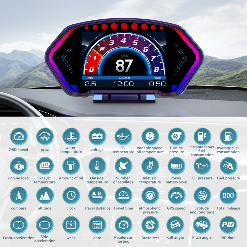 Car Head Up Display OBD GPS Gauge Multi-Function Dashboard Digital Speedometer