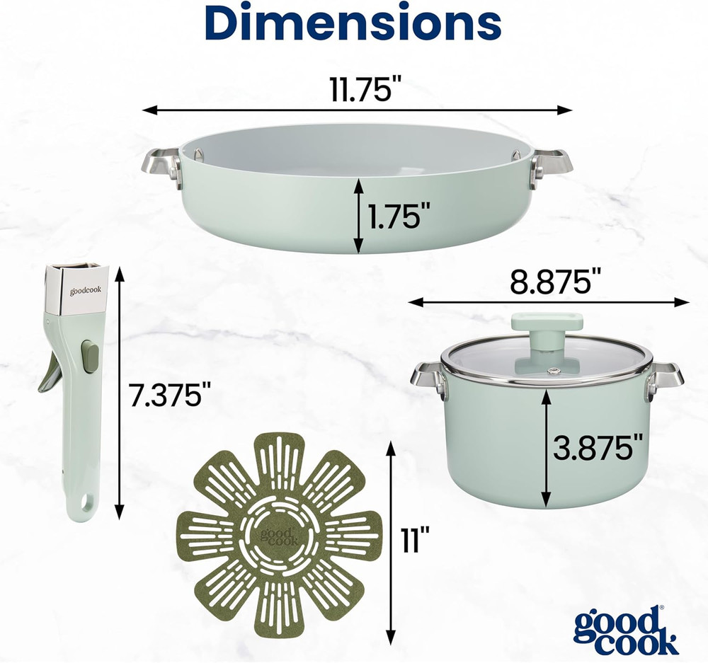 Ceramic Cookware Set 5-Piece with Removable Handle, Induction Compatible, Nonsti