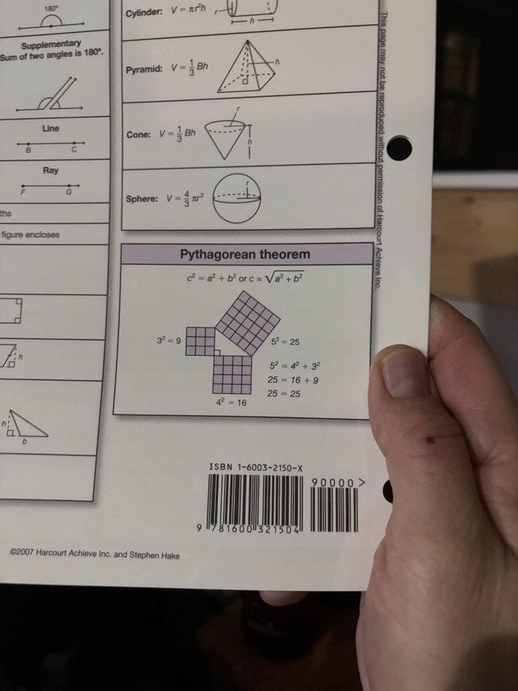 Saxon Math Binder Inserts Student Reference Charts Courses 1-3