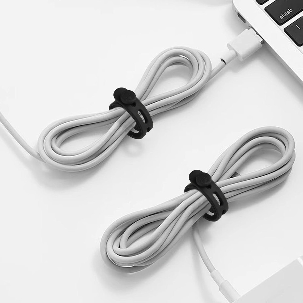 20 Pcs Black Silicone Cable Ties, Reusable Cable Straps Wire Organizer, Cable Ma