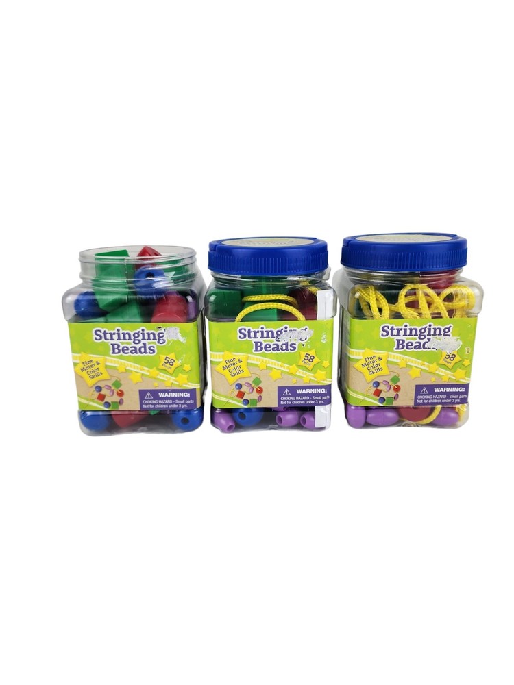 Educational Stringing PLASTIC Bead Set Strings Colors LOT