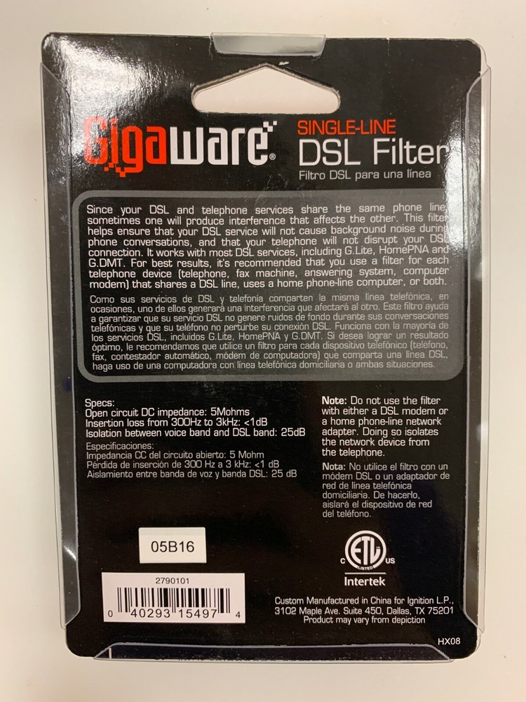 Gigaware Single-Line DSL Filter #2790101