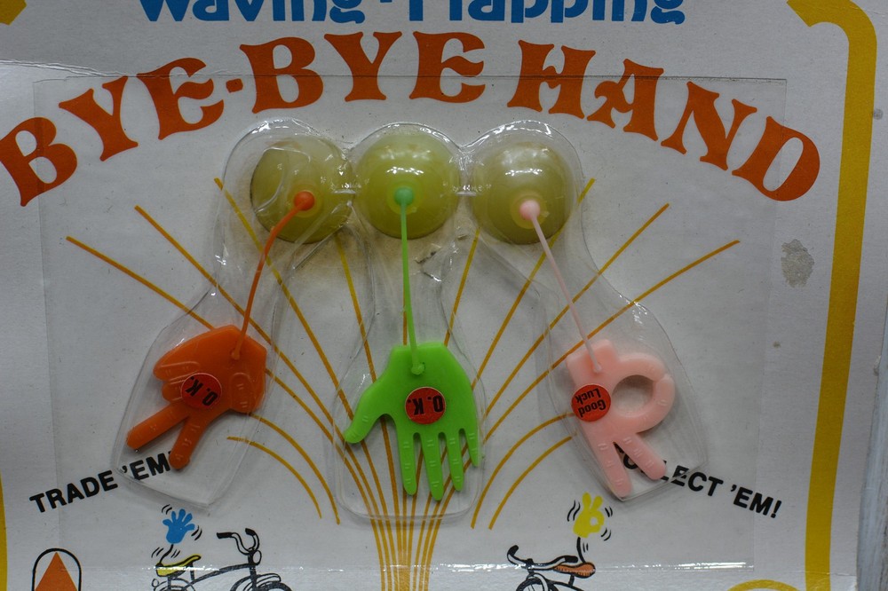 Vintage 1981 Bye-Bye Hands 25 Cents Diamond VENDING MACHINE display HEADER CARD
