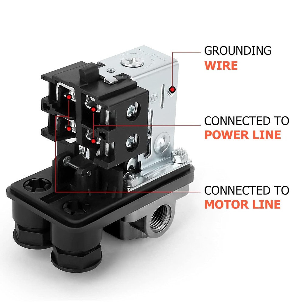 Preciva Air Compressor Pressure Switch Control Valve with 4 Way Black