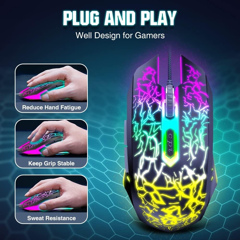 BENGOO Gaming Mouse Wired, Ergonomic Gamer Laptop PC Optical Computer black