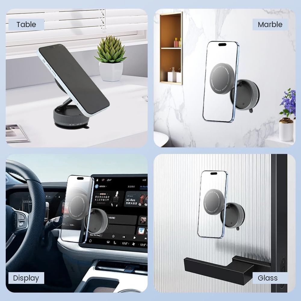 Strong Vacuum Suction Car Phone Mount with Quick Release & Adjustable Design