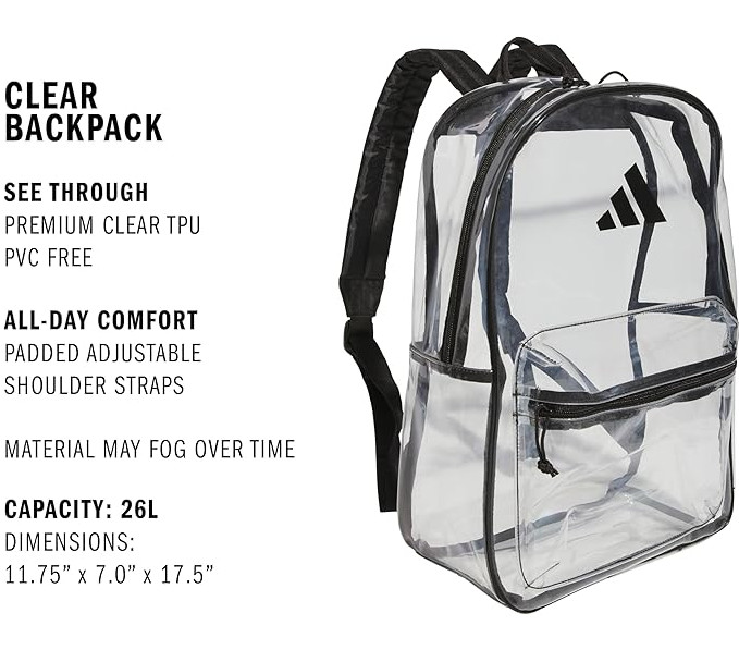 Adidas 2 Backpack (26L) See-Through Transparent Bag
