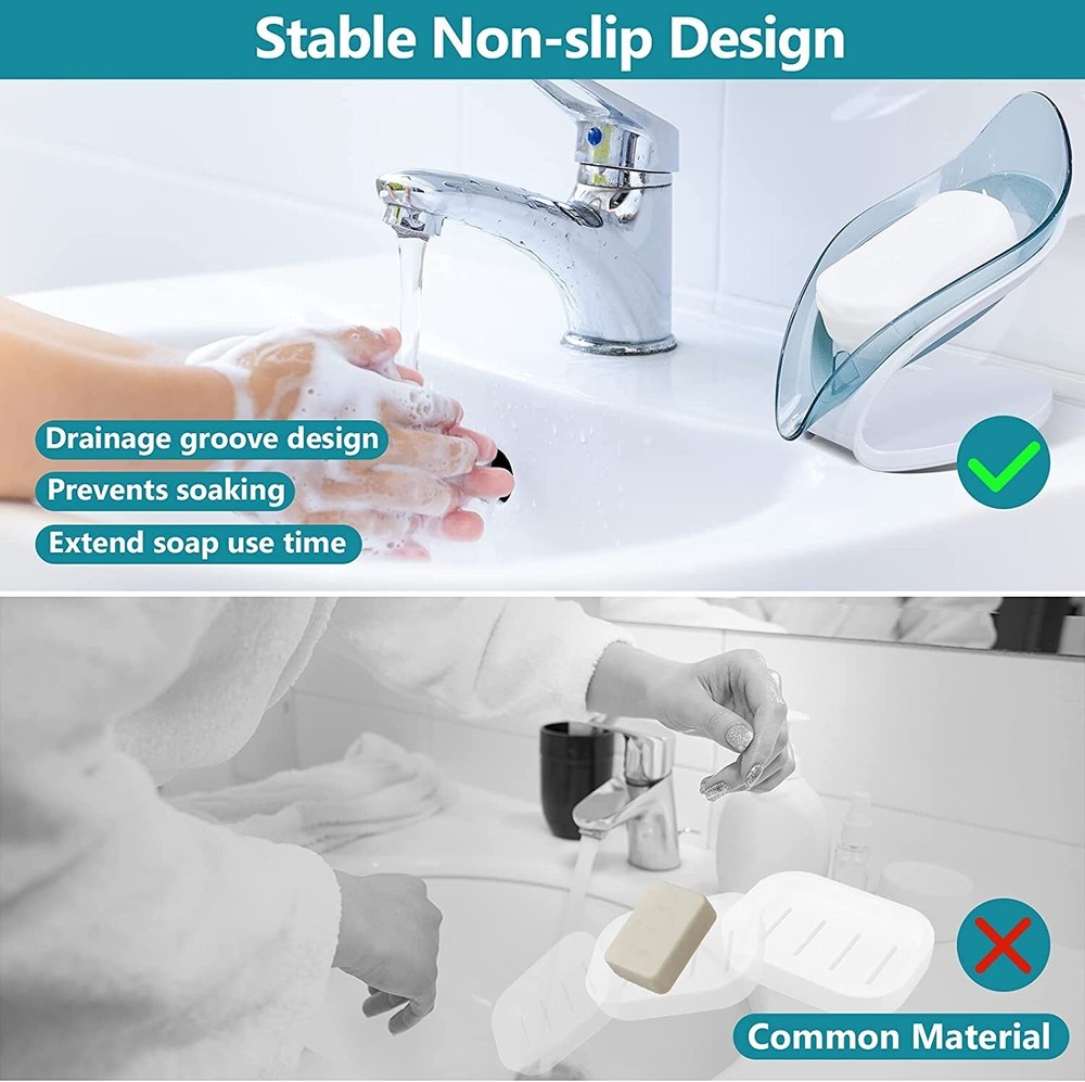 2 Pcs Soap Dish Holder Self Draining Leaf Shape Soap Saver Suction Cup Bathroom