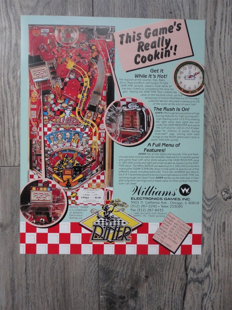 Diner Williams Pinball Flyer Mint / Original Brochure