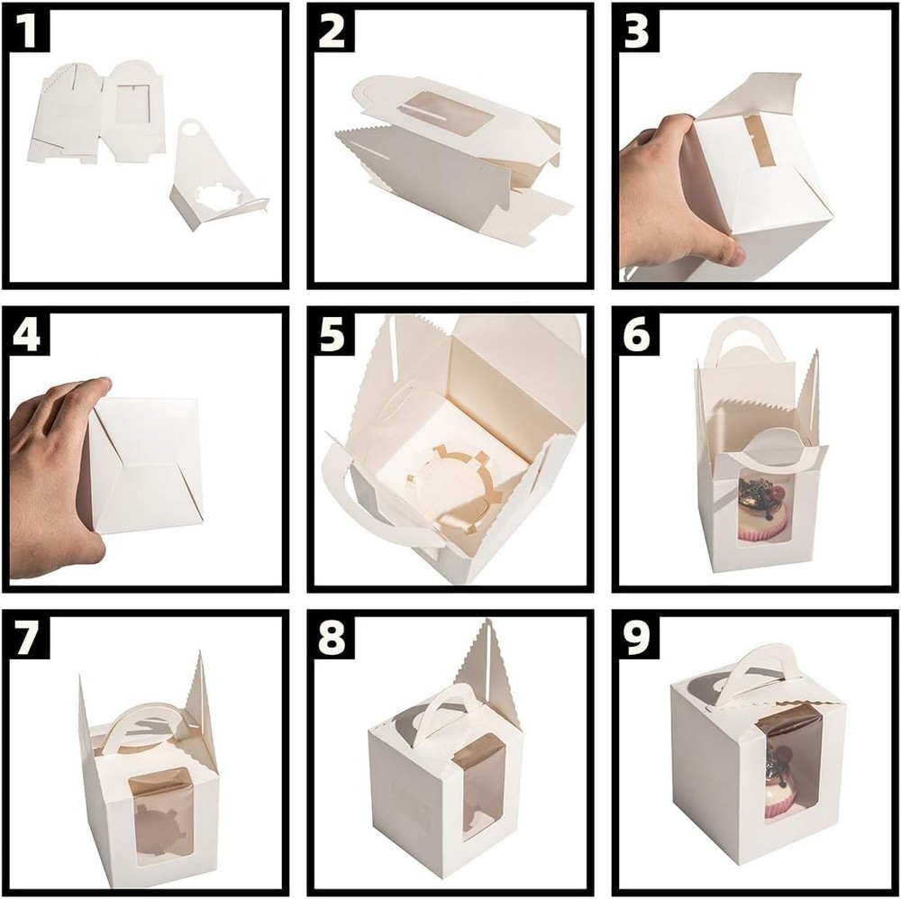 25 Pcs Single White Cupcakes Containers Gift Boxes with Window Inserts Handle...