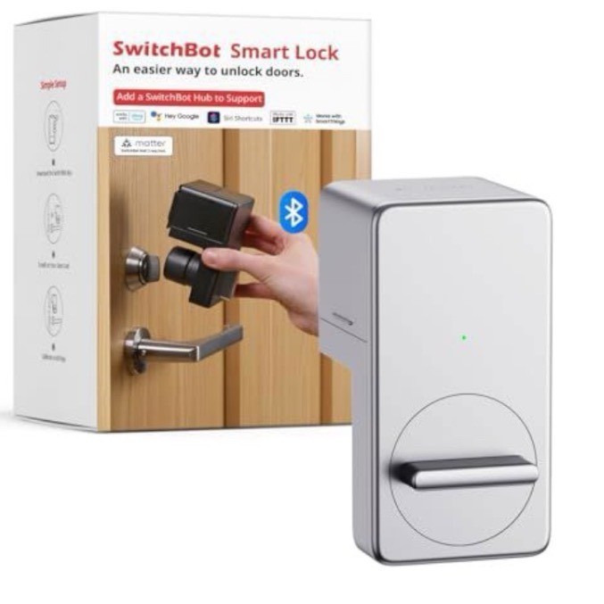 SwitchBot Smart Lock Bluetooth Keyless Deadbolt Silver Works w App Alexa Google
