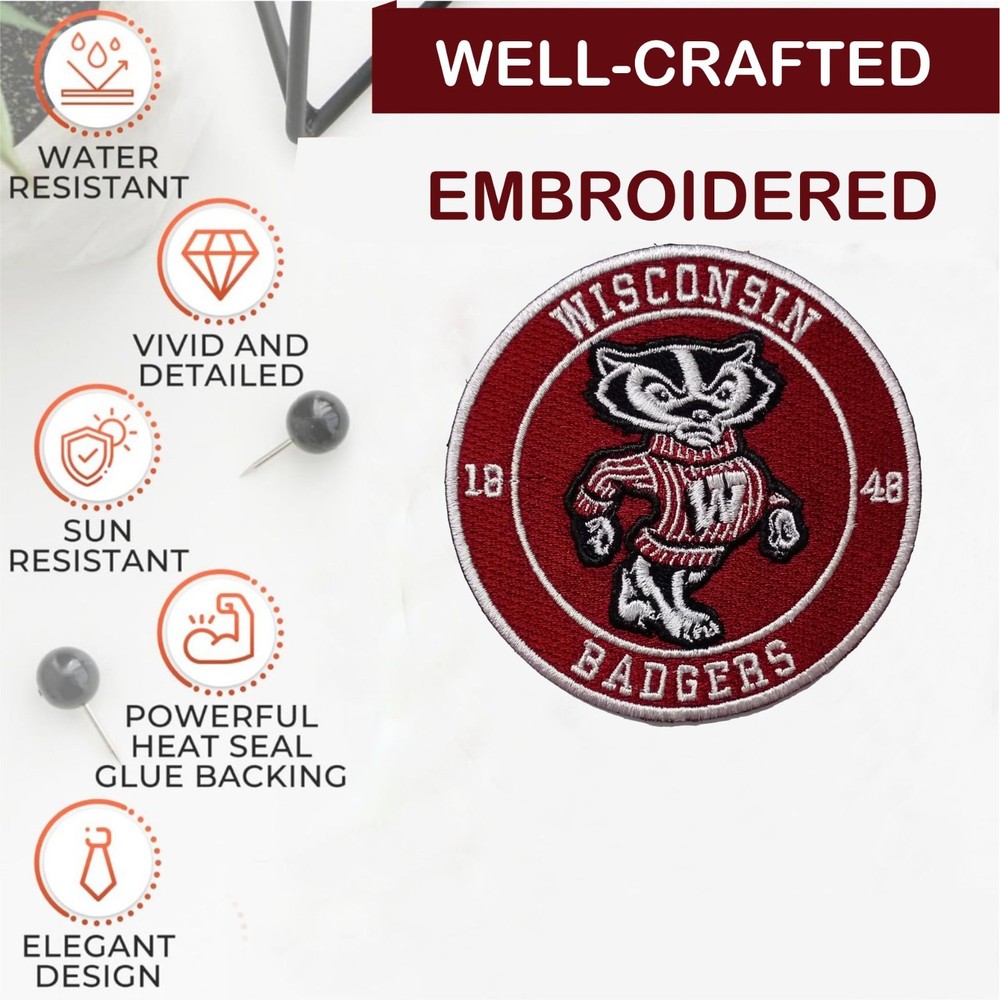 Wisconsin Badgers NCAA Team Logo Iron On Patch - Sew Patch - Embroidered Patch