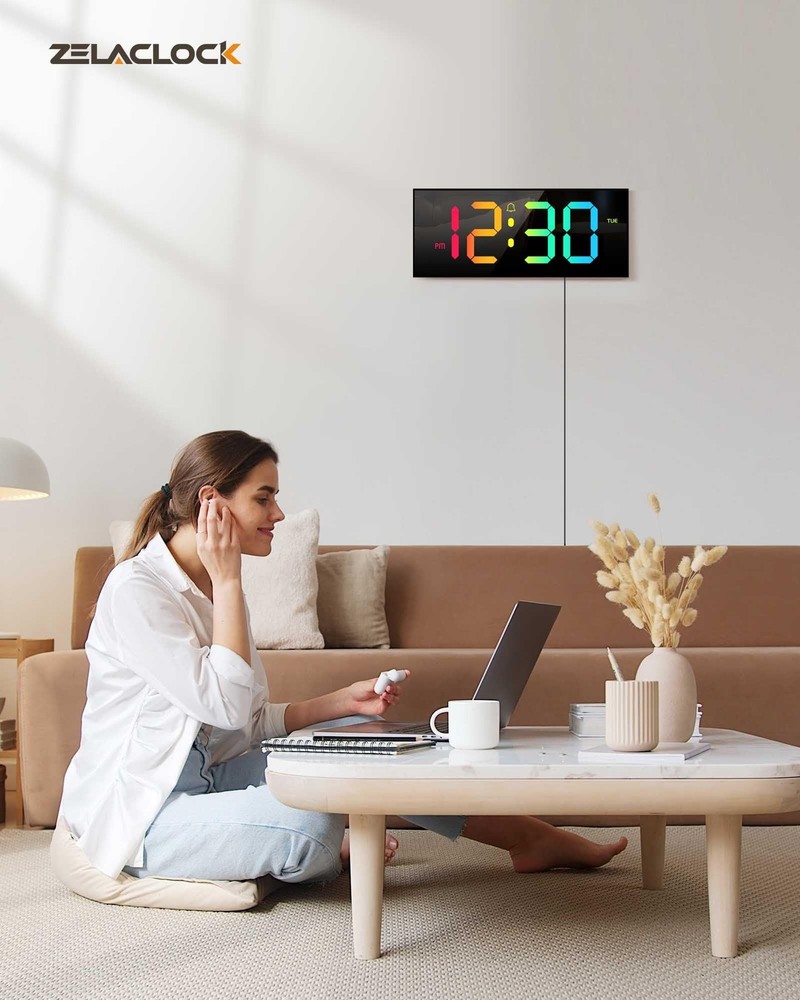 Large Digital Wall Clock 12", Digital Clock with Full Screen Displa... Fast Ship