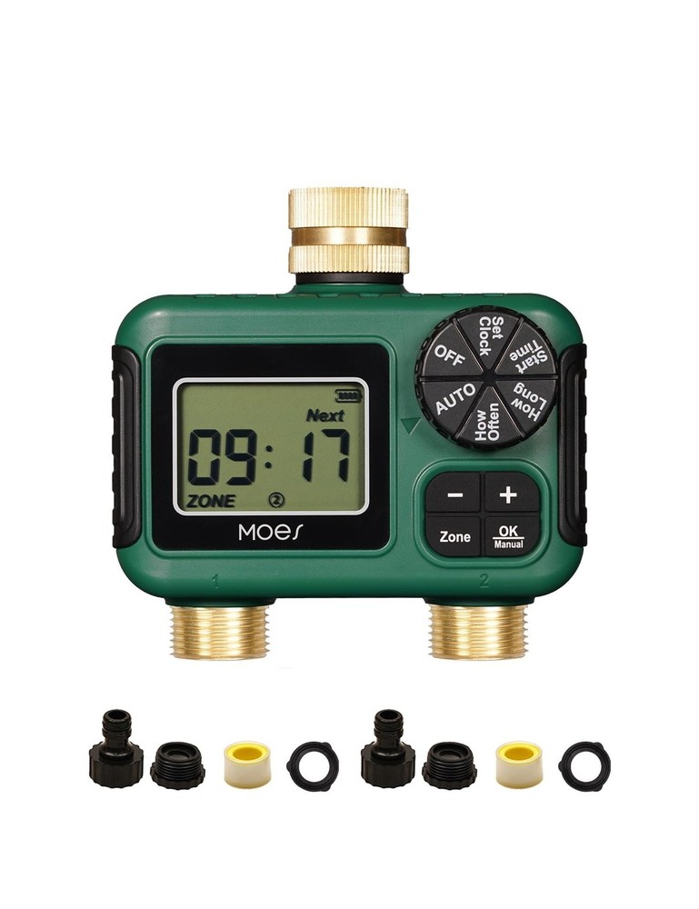 MOES 2 Outlet Sprinkler Timer, Brass Inlet & Outlet, Programmable A... Fast Ship