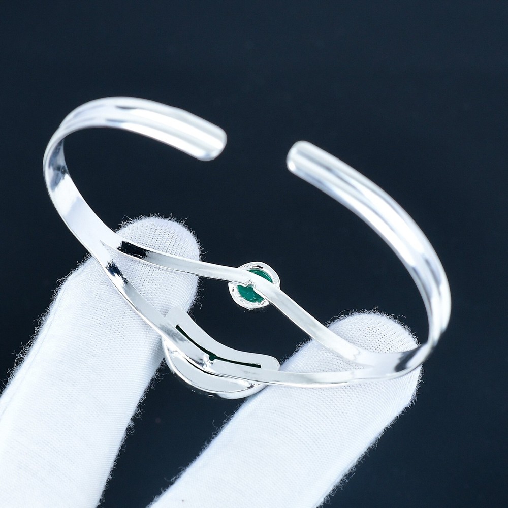 Green Onyx Gemstone 925 Sterling Silver Handmade Adjustable Designer Bangle