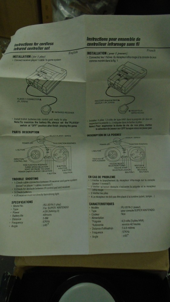 SNES Super Nintendo Infrared Remote Control Pad Controller Wireless Wire less