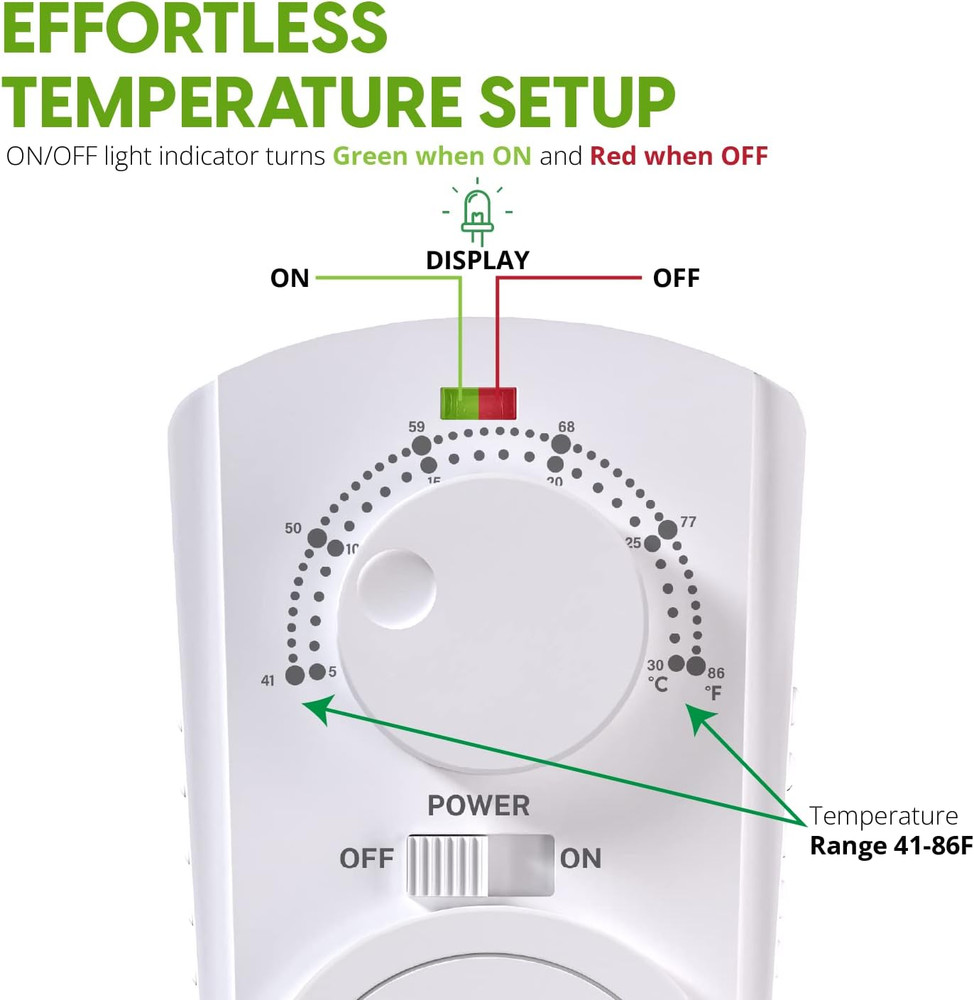 Econohome Adjustable Thermostat - Universal Plugin Heating & Cooling Thermostat
