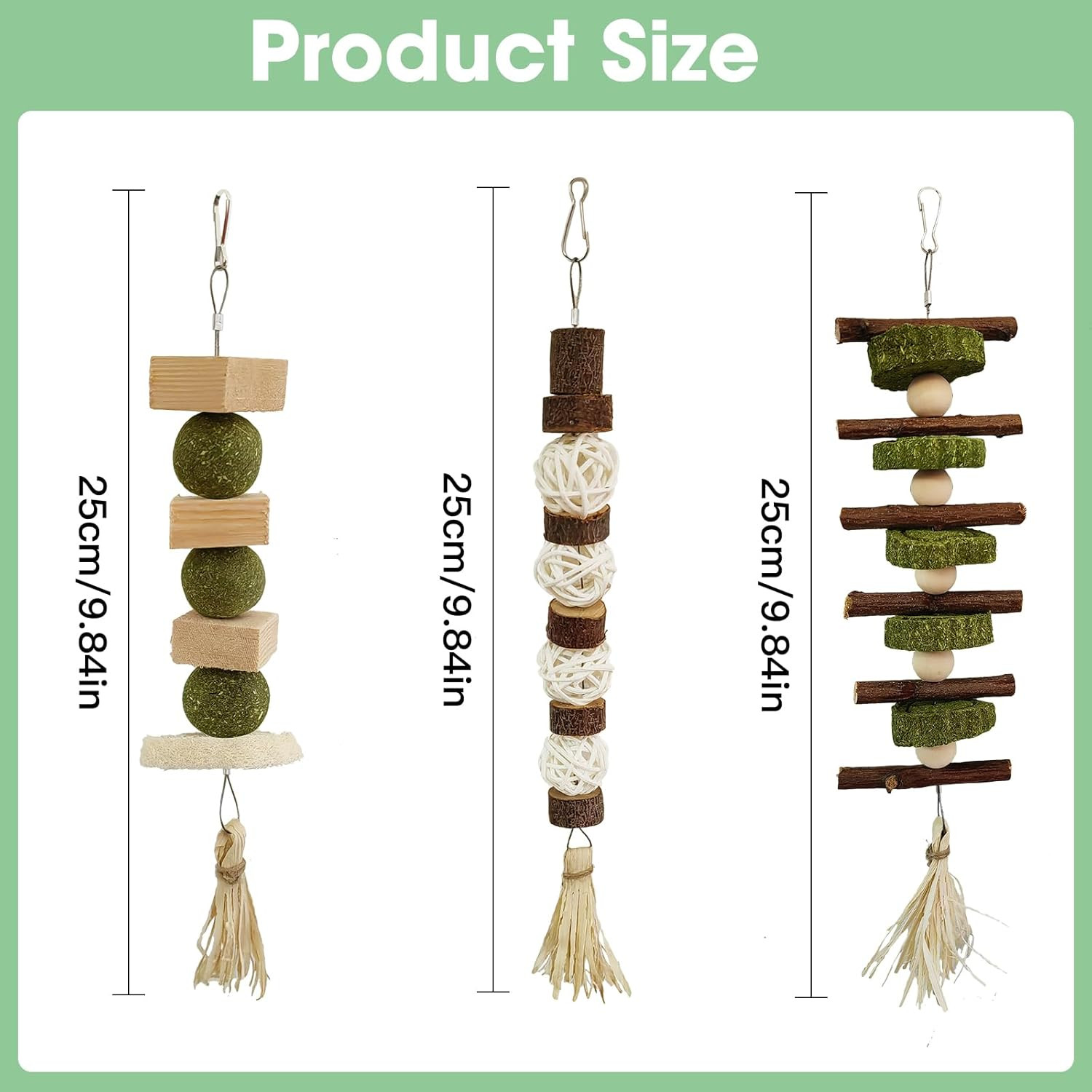 3 PCS Bunny Chew Toys, Natural Hanging Rabbit Chew Toy Treats for Guinea Pigs Ha