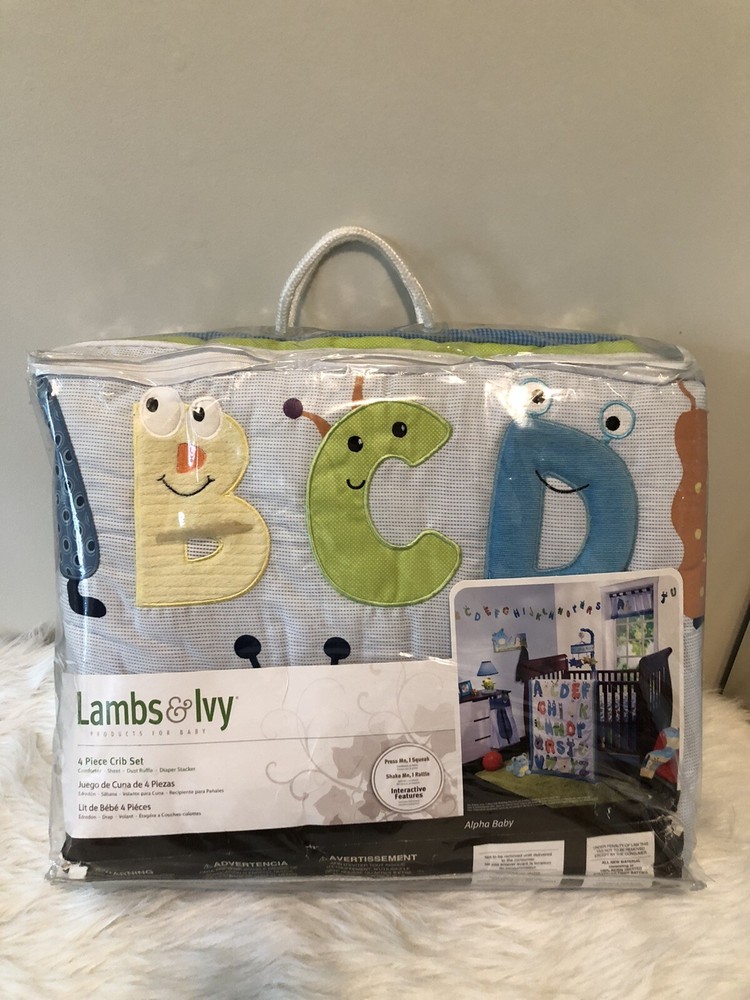 Lambs & Ivy Crib Bedding 4 Pieces Set Comforter,Sheet, DiaperStacker Dust Ruffle