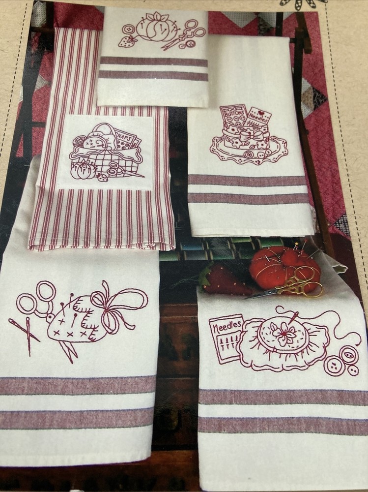 Bird Brain Traceable Embroidery Pattern - The Redwork Kitchen Towels