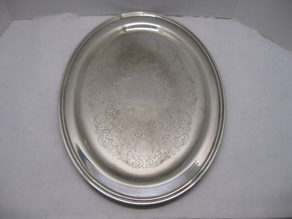 Oneida Silver Plate Serving Tray 20 5/8" length 14 1/2" Diameter