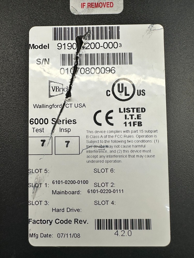 VBrick 9190-4200-000, 6000 Series Digital Video Encoder