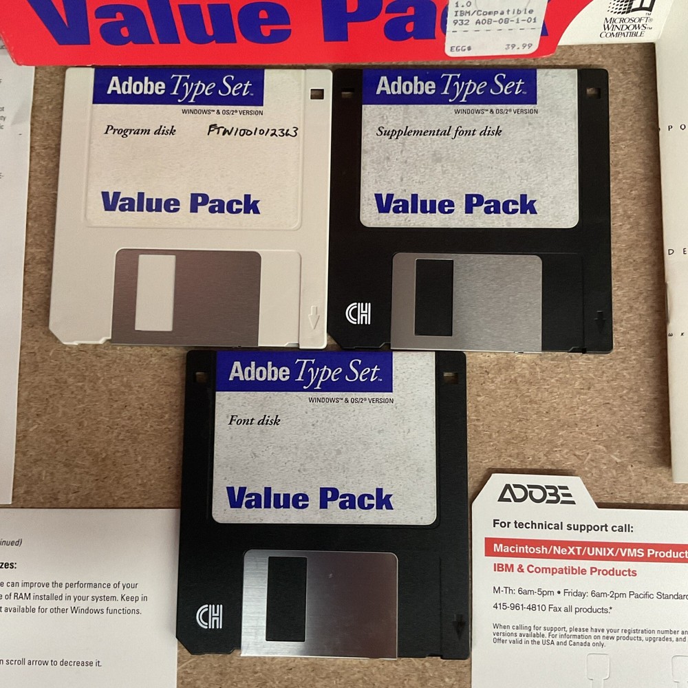 Adobe Type Set Value Pack Big Box PC Software 1990 Adobe