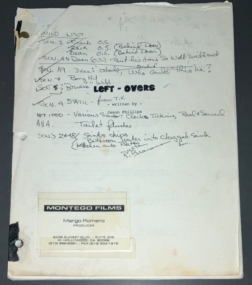 LEFT-OVERS (2000) Production-Used Jason Phillips Small Comedy Script wNotes +COA