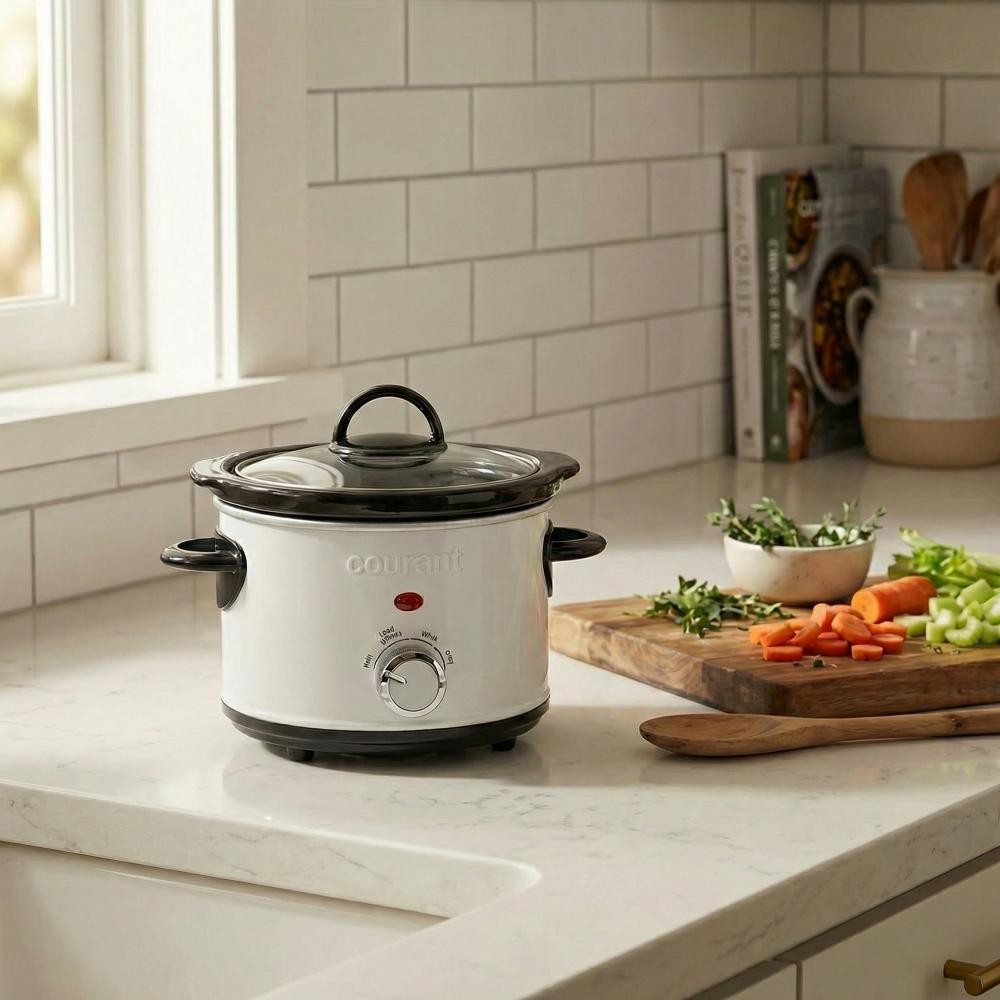 Courant 1.6 Quart Slow Cooker, Multiple settings, Brushed Stainless