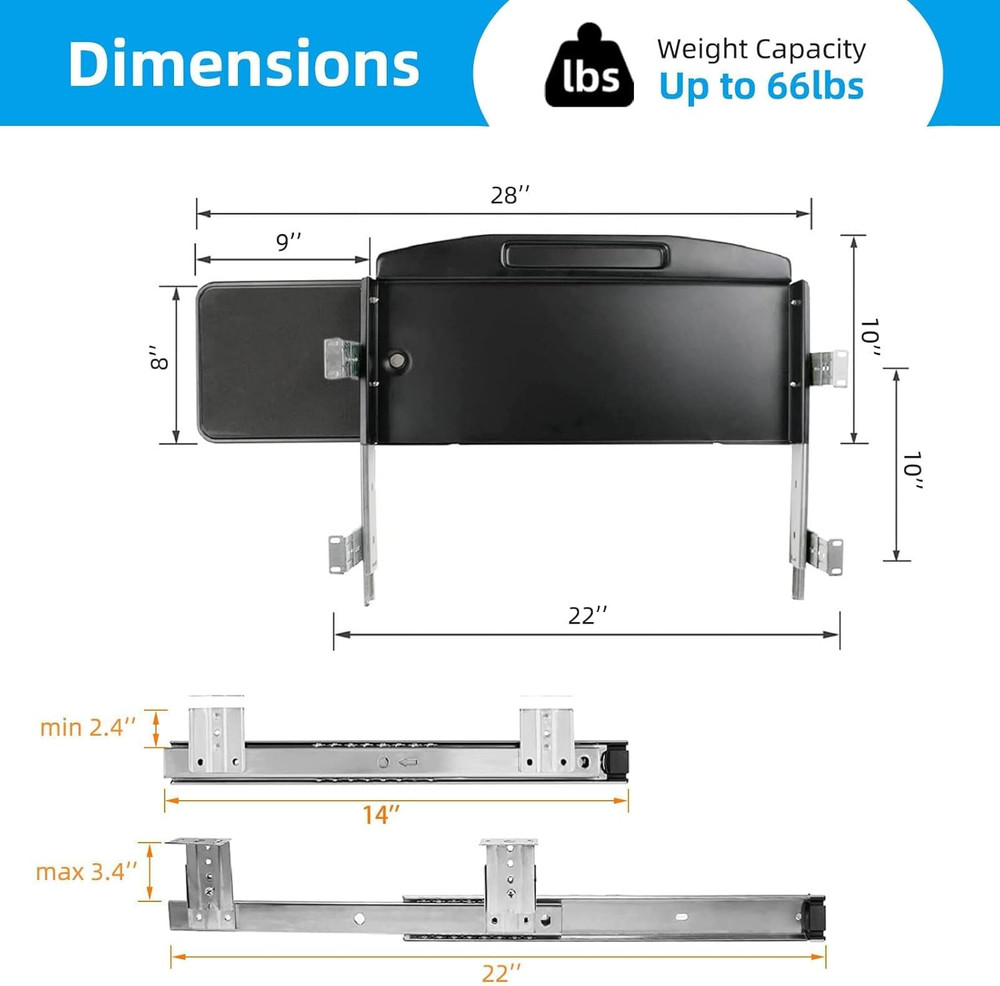 Solid Steel under Desk Keyboard Tray Slide Out with 360° Rotating Mouse Platform