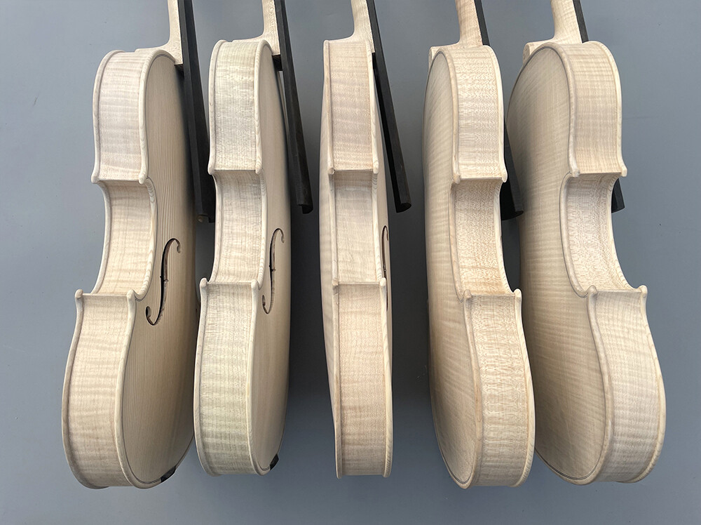 White Violin Flame Maple Violin 4/4 Full Size Back side Handmade Unfinished New
