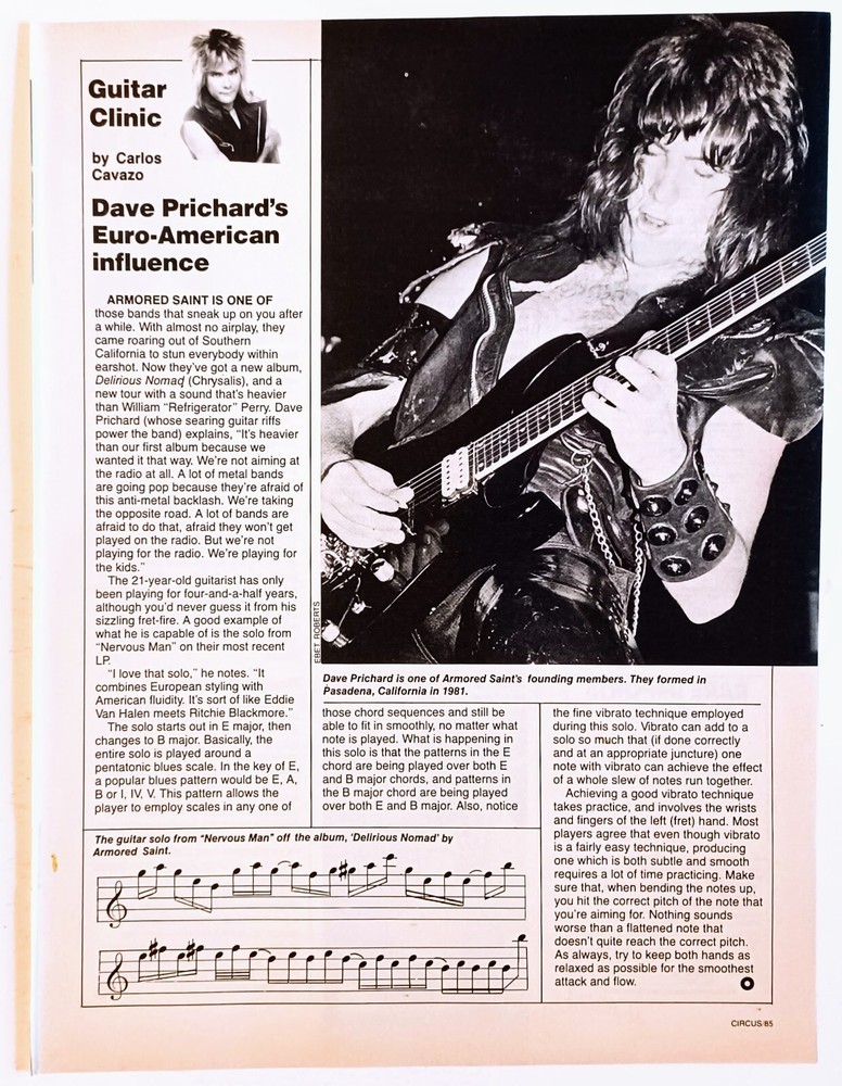 ARMORED SAINT~DAVE PRICHARD GUITAR CLINIC~1986 POSTER FULL PAGE MAGAZINE PINUP