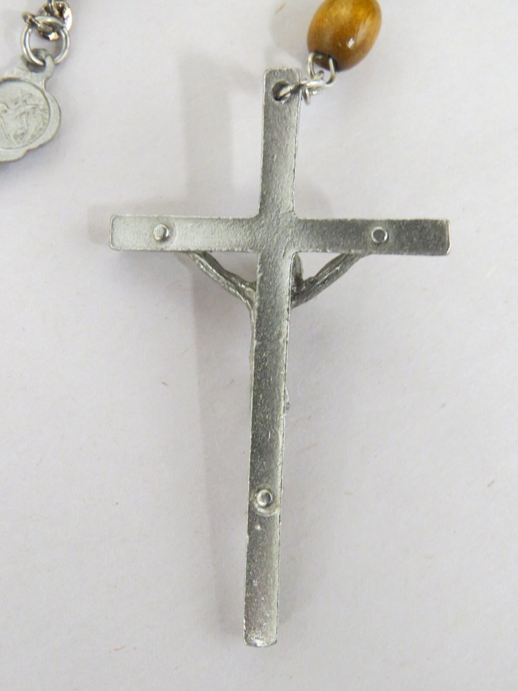 VTG Catholic St. Therese Ex Indumentis Wood Bead Five Decade Rosary