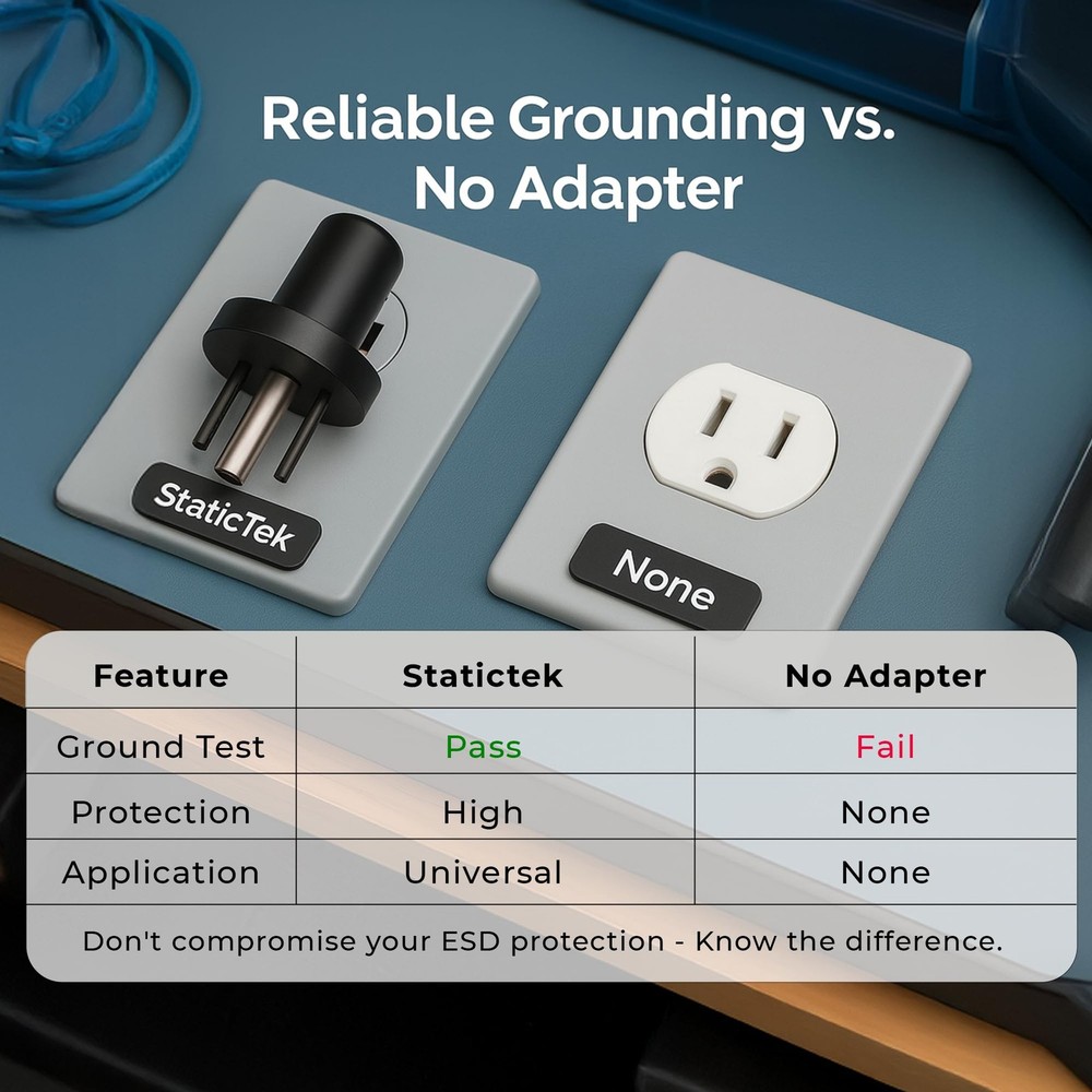 StaticTek Banana Jack Ground Plug Adapter – Anti-Static ESD Grounding for 3-P...