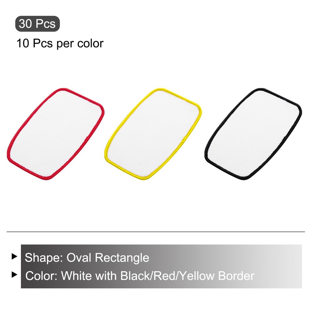 30pcs Sublimation Patch Blank Oval Rectangle White with Black/Red/Yellow Border