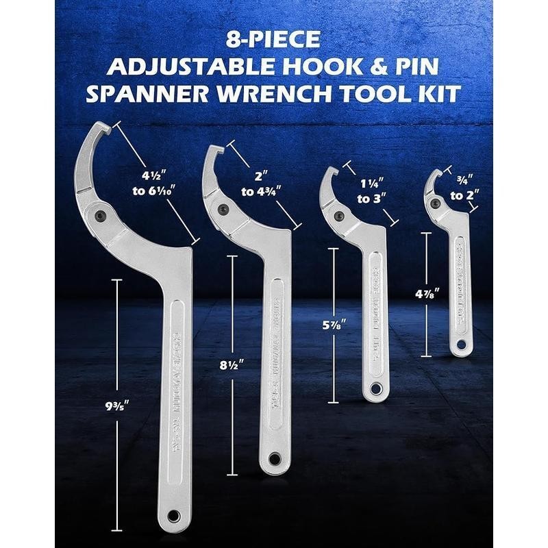 Orion Motor Tech 8pc Adjustable Pin Spanner Wrench Tool Set Changeable Heads US